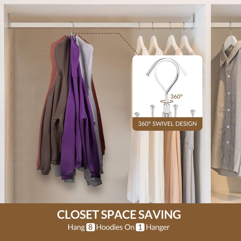 ZEDODIER Hoodie Hangers, Rotatable Hoodie Organzier for Closet, Max 8 Storage Capacity Hoodies Holder, Metal Space Saving Closet Organizers and Storage, Silver - Image 3